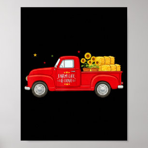 Rode Truck Zonnebloemen Boerenleven en Liefde Oogs Poster