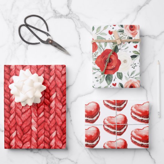 Rode trui bloemhart macarons verjaardag inpakpapier vel (Voorkant)