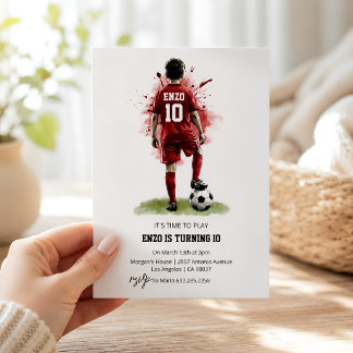 Rode trui jongen achteraanzicht voetbal verjaardag kaart