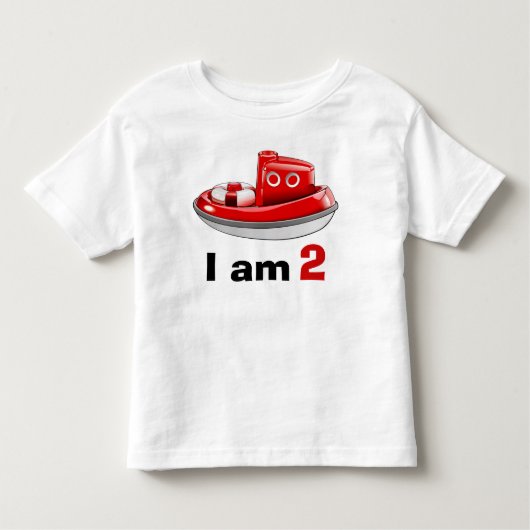 Rode Tugboat Verjaardag Leeftijd 2 Kinder Shirts (Voorkant)