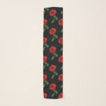 Rode tuin Roos Bloem Floral Chiffon Scarf Sjaal<br><div class="desc">Deze prachtige florale chiffon scarf heeft een repetitief patroon van een enkele rode rozenbloem met groene bladeren op een zuivere zwarte achtergrond. Wat een geweldig idee voor een tuinman of een bloemenliefhebber!</div>