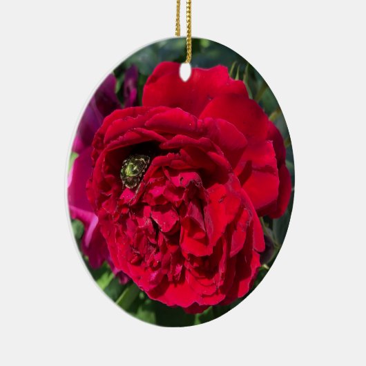 Rode tuin roos en bug keramisch ornament (Rechts)