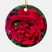 Rode tuin roos en bug keramisch ornament (Voorkant)