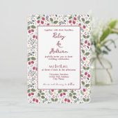 Rode Tuinraspberry Gele Bloem Lente Bruiloft Kaart (Staand voorkant)