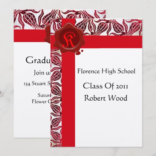 RODE TULIPS GRADUATION ARTITY Wax Seal Monogram Kaart (Voorkant / Achterkant)