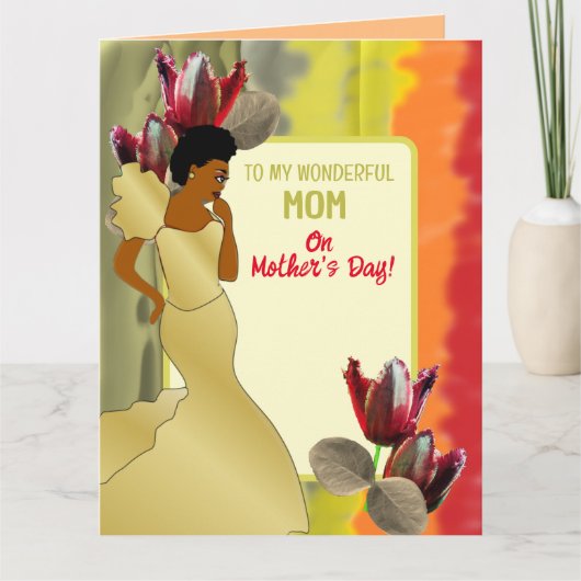 Rode Tulp, Abstracte Afro-Amerikaanse Moederdag Kaart (Voorkant)
