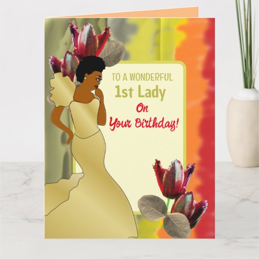 Rode Tulp, Afro-Amerikaanse 1e Dames Verjaardag  Kaart (Voorkant)