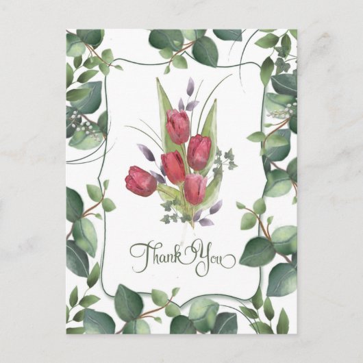 Rode Tulp Aquarel Handgeschilderd Bedankt Briefkaart (Voorkant)