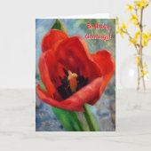 Rode Tulp Bloem Art Verjaardag Kaart (Gele Bloem)