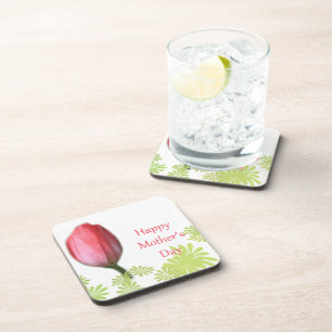 rode tulp bloem, gelukkige moederdag drankjes onderzetter