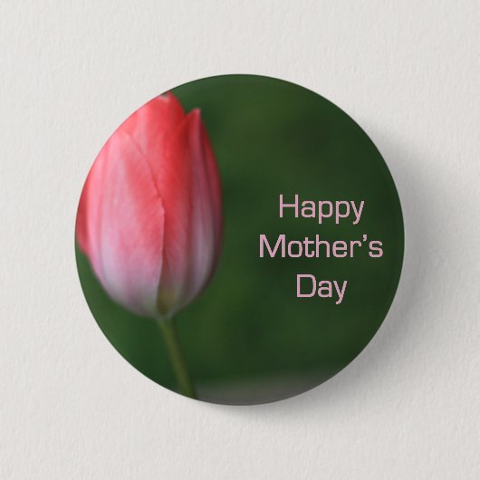 rode tulp bloem, gelukkige moederdag ronde button 5,7 cm (Voorkant)