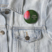 rode tulp bloem, gelukkige moederdag ronde button 5,7 cm (In situ)