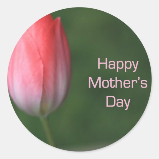 rode tulp bloem, gelukkige moederdag ronde sticker (Voorkant)