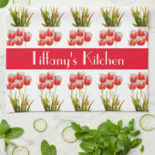 Rode Tulp Bloem Gepersonaliseerde Bloem Theedoek (Gevouwen)