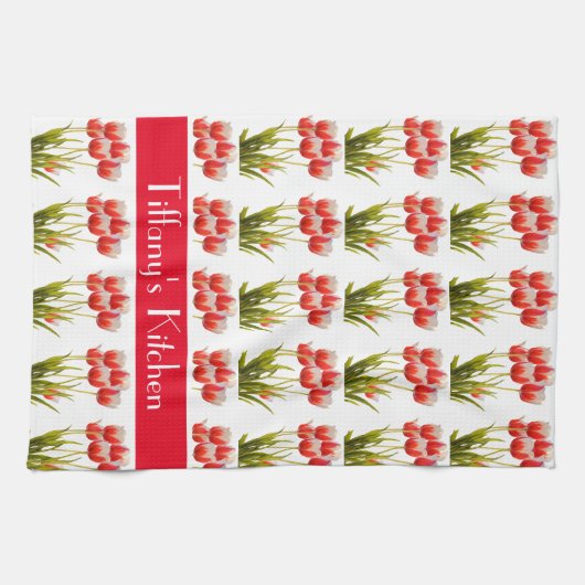 Rode Tulp Bloem Gepersonaliseerde Bloem Theedoek (Horizontaal)