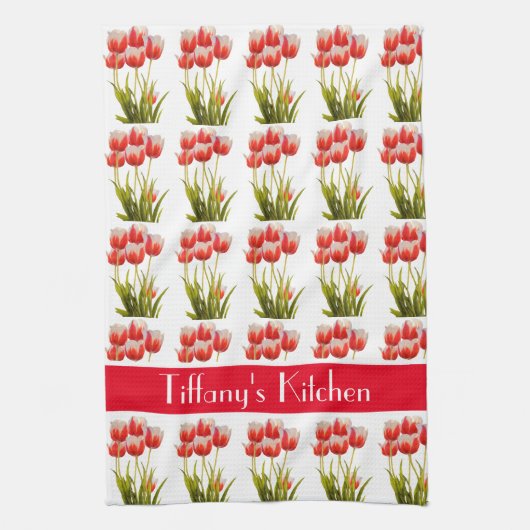 Rode Tulp Bloem Gepersonaliseerde Bloem Theedoek (Verticaal)