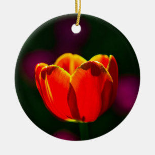 Rode tulp bloem keramisch ornament