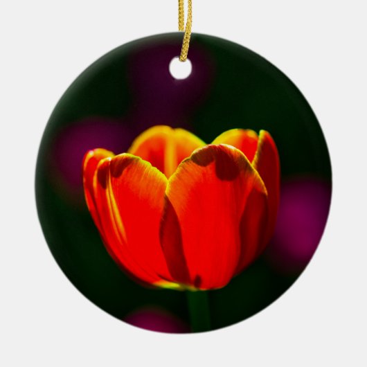 Rode tulp bloem keramisch ornament (Voorkant)