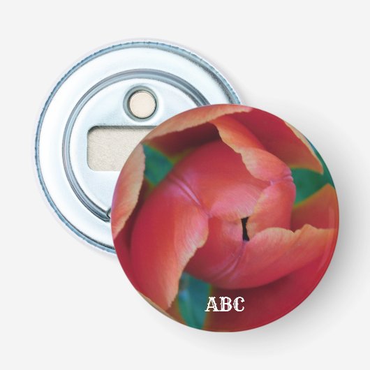 Rode Tulp Bloem Macro Kunst: Flesopener Button Flesopener (Voorkant)