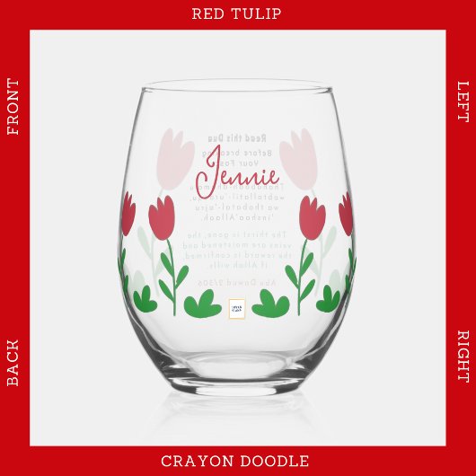 Rode Tulp Bloemen Crayon Doodles met Iftar Dua Wijnglas Zonder Voet