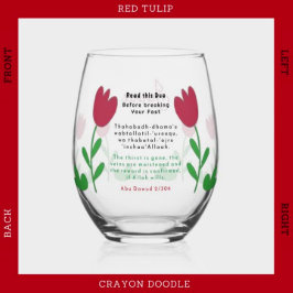 Rode Tulp Bloemen Crayon Doodles met Iftar Dua Wijnglas Zonder Voet