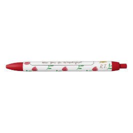 Rode Tulp Bloemen Patroon Monogram Initialen Pen