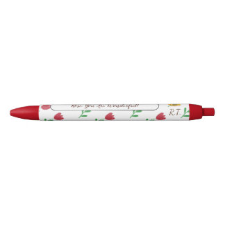 Rode Tulp Bloemen Patroon Monogram Initialen Pen