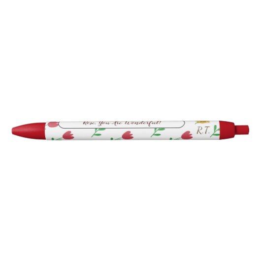 Rode Tulp Bloemen Patroon Monogram Initialen Pen (Voorkant)