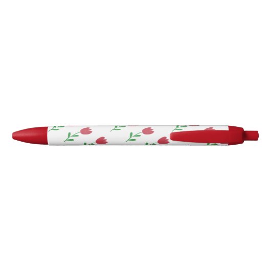 Rode Tulp Bloemen Patroon Monogram Initialen Pen (Achterkant)