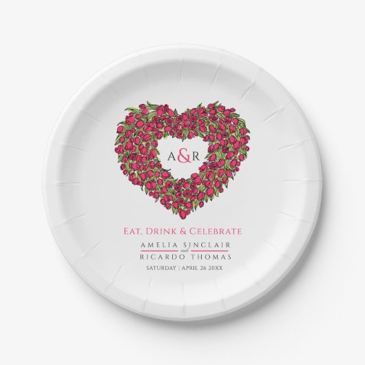 Rode tulp bouquet inkt bruiloft papieren bordje (Voorkant)