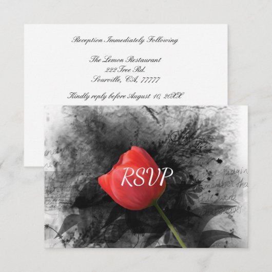 Rode Tulp Bruiloftsreceptie RSVP Kaart (Voorkant / Achterkant)