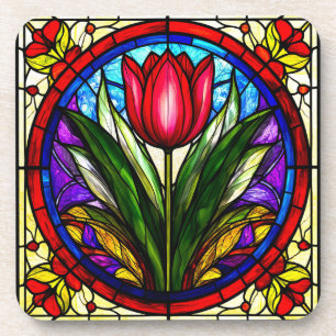 Rode Tulp en Kleurrijke Bloemmotieven Bier Onderzetter