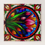 Rode tulp en kleurrijke bloemmotieven legpuzzel (Horizontaal)