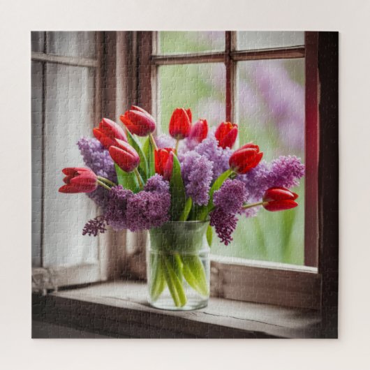 Rode Tulp en Sering Boeket Legpuzzel (Verticaal)
