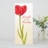 Rode tulp huwelijksreceptie dinermenu kaart (Staand voorkant)