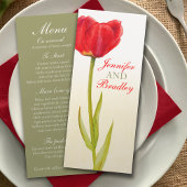 Rode tulp huwelijksreceptie dinermenu kaart