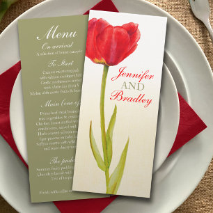 Rode tulp huwelijksreceptie dinermenu kaart