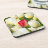 Rode tulp in een veld met witte tulpen bier onderzetter (Linkerzijde)