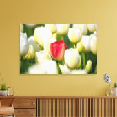 Rode tulp in een veld met witte tulpen canvas afdruk (Insitu (Woonkamer))