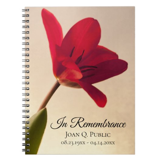 Rode Tulp Lente Herdenkingsboek voor Funerals en G Notitieboek (Voorkant)