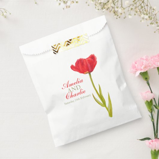 Rode tulp lente waterverf bruiloft gunst tassen bedankzakje (Gezegeld)