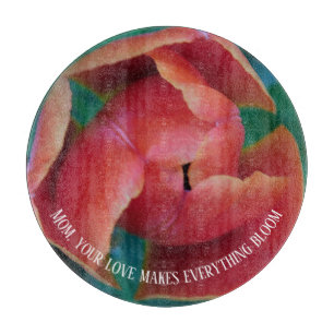 Rode Tulp Macro Foto Ronde Gepersonaliseerde Glas Snijplank