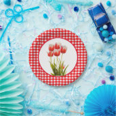 Rode tulp met gingham papieren bordje (Feest)