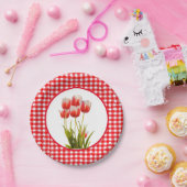 Rode tulp met gingham papieren bordje (Feest)