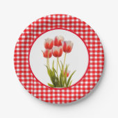 Rode tulp met gingham papieren bordje (Voorkant)