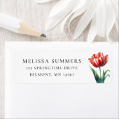 Rode tulp met witte strepen Retouradreslabel Etiket (Insitu)