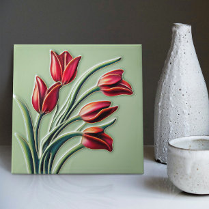 Rode Tulp Muur Decor Art Nouveau Art Deco Tegeltje