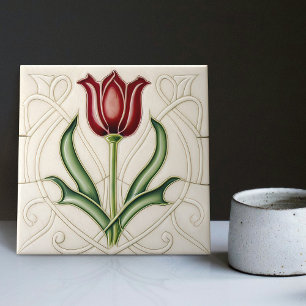 Rode Tulp Muur Decor Kunst Nieuw Kunst Deco Gibbon Tegeltje