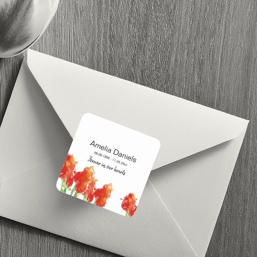 Rode Tulp Ter Herinnering Vierkante Sticker