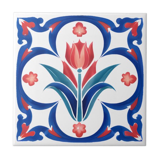 Rode Tulp Turks Iznik Keramische Tegel Art Tegeltje (Voorkant)